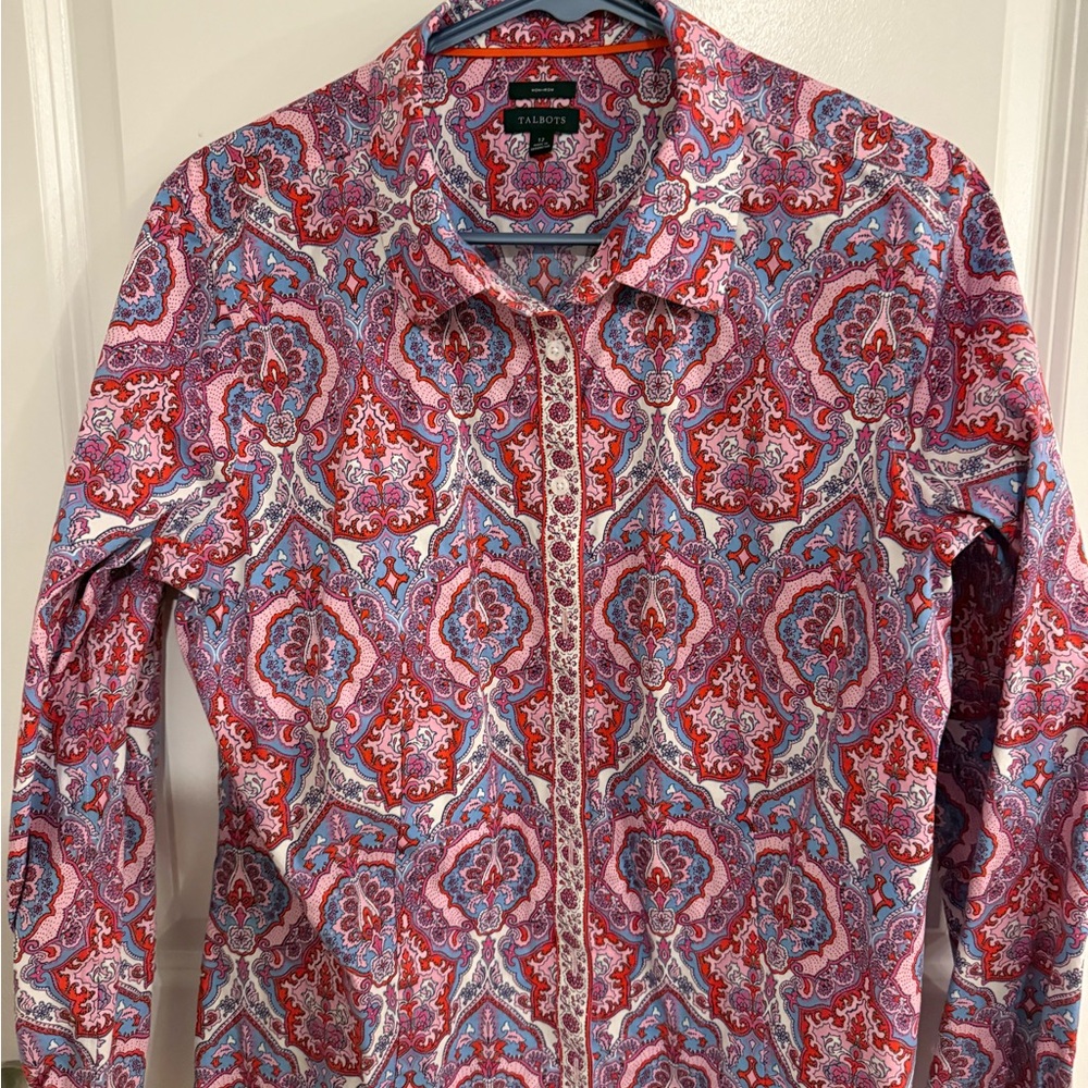 Talbots Red and Blue Paisley Button Down Shirt